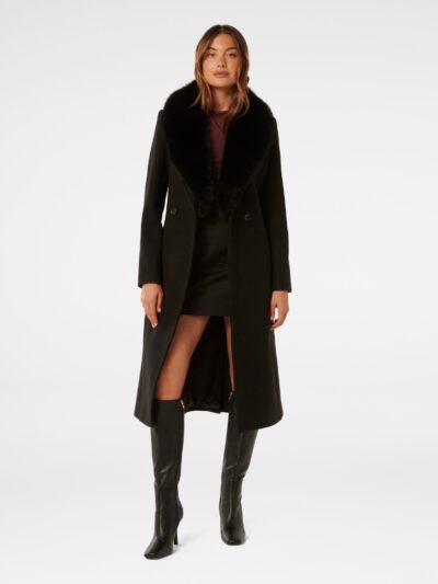Monica Fur Collar Wrap Coat