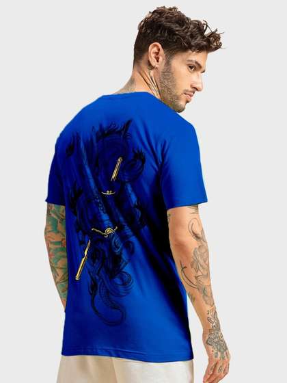 Bewakoof Blue Graphic Print Round Neck Cotton Tshi