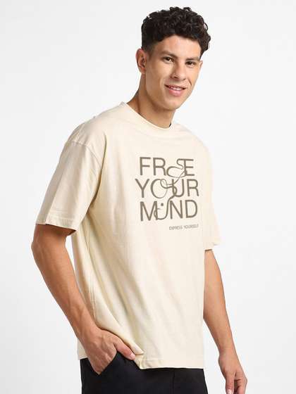 NOBERO Typography Printed Pure Cotton DropShoulder