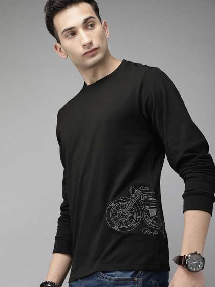Roadster Men Black Solid Round Neck Pure Cotton Ts