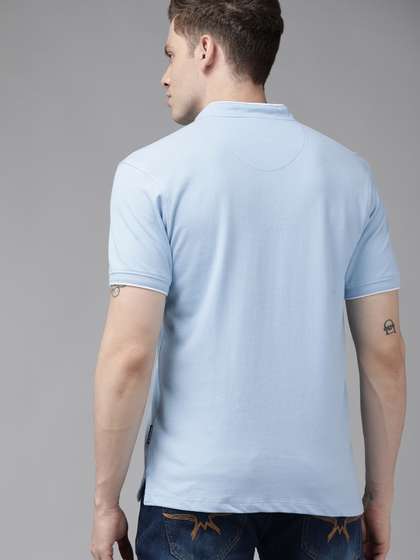 Roadster Men Blue Pure Cotton Solid Tshirt