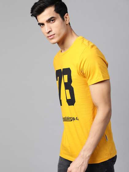 Roadster Men Mustard Yellow  Black Printed Round N